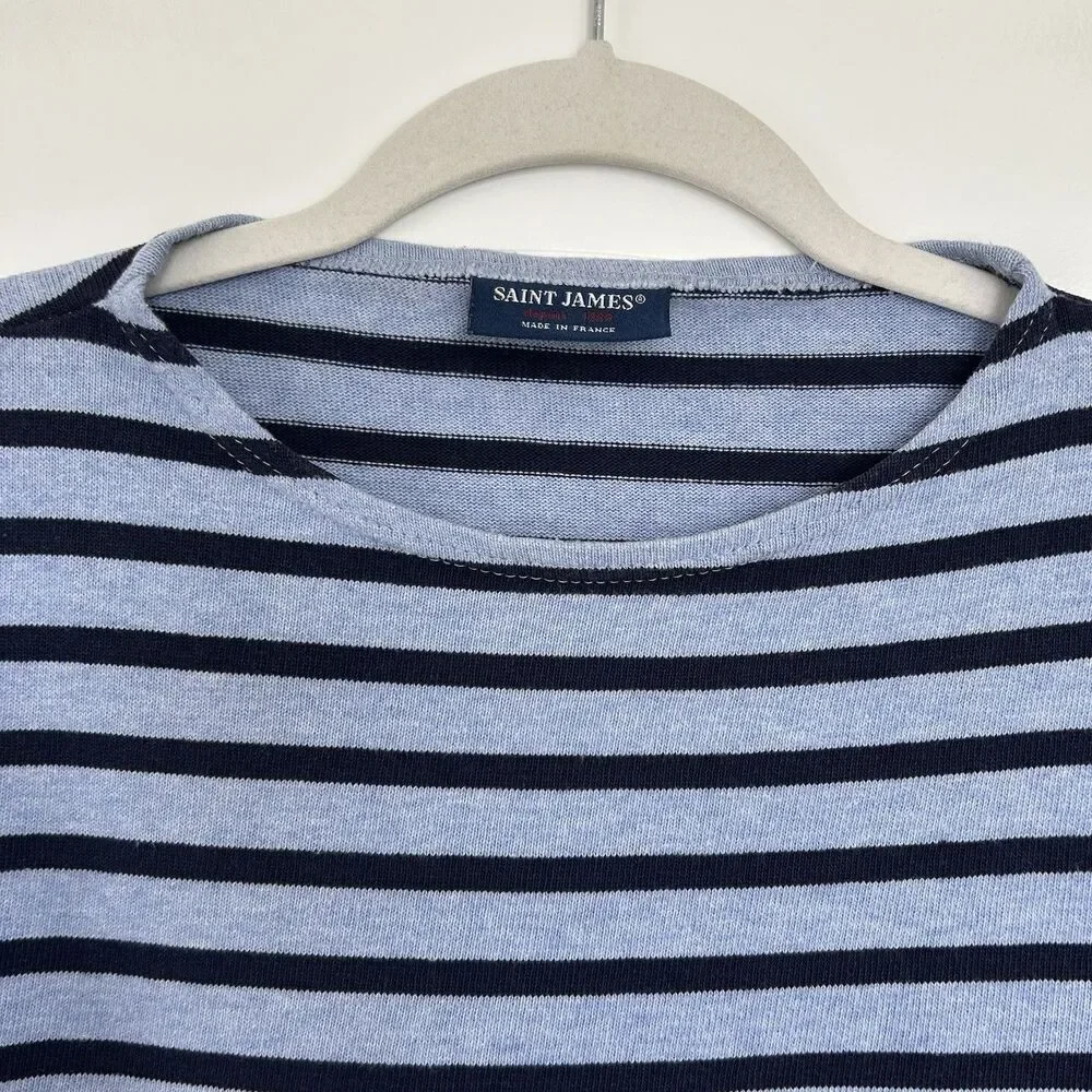 Saint James Top Womens Breton Blue Striped M Boatneck Long Sleeve Preppy France - Picture 2 of 12